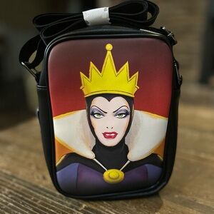Buckle-Down Crossbody Bag with Evil Queen Design - Black and Yellow